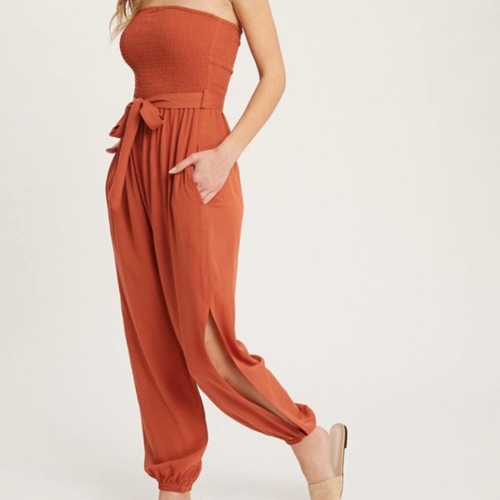 Open calf split Jumpsuit (RUST) - Picture 2 of 2